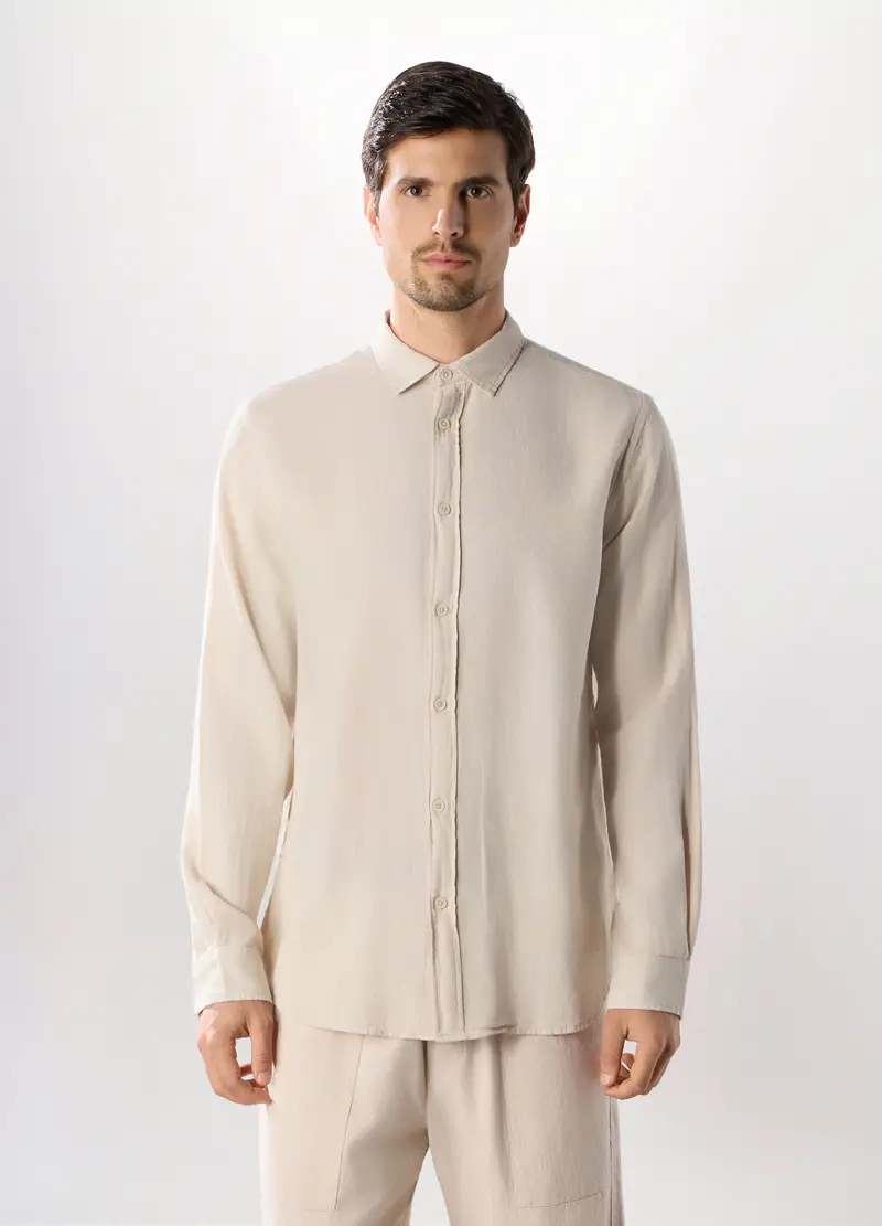Camicia Regular Fit In Puro Cotone Uomo, Beige chiaro