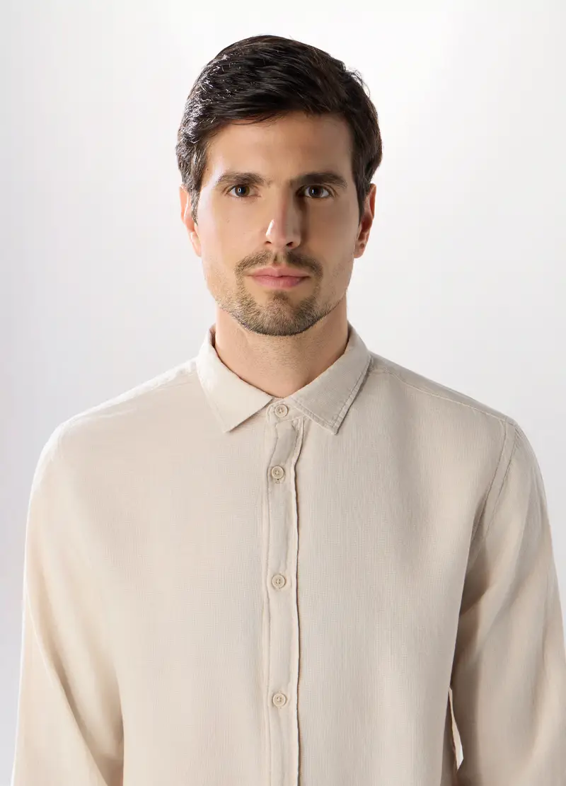 , Camicia Regular Fit In Puro Cotone Uomo, Beige chiaro miniatura 3