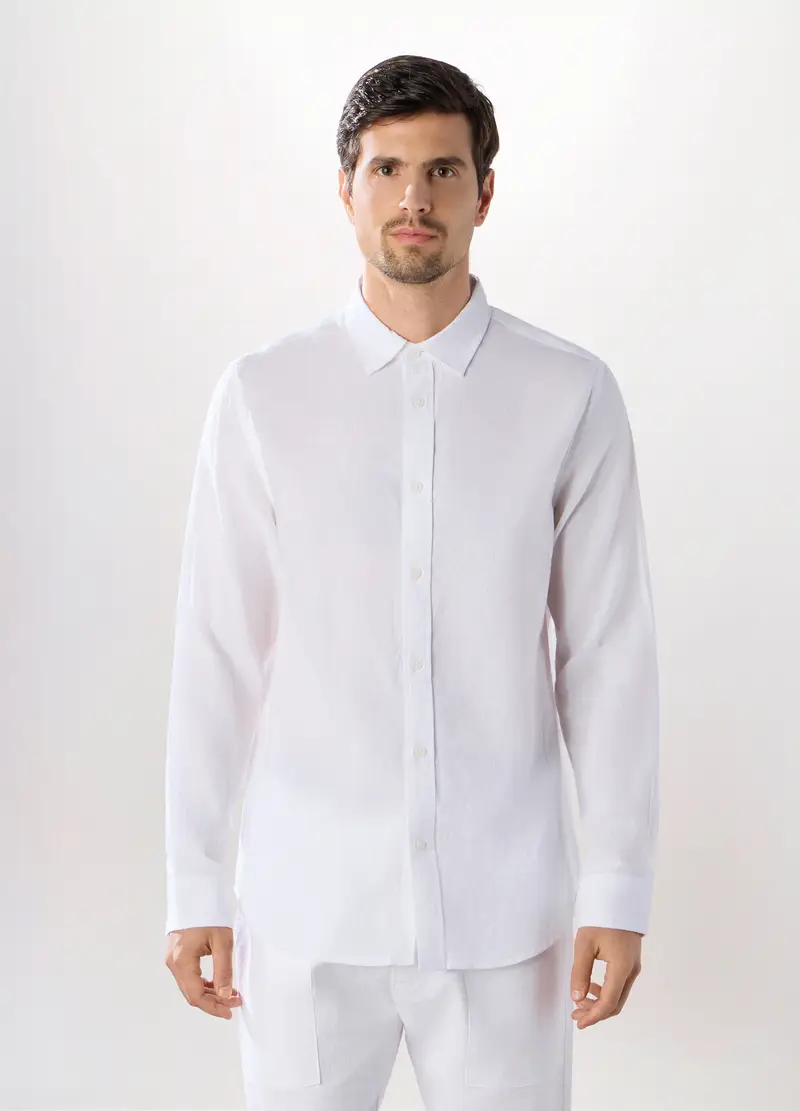 Camicia Regular Fit In Puro Cotone Uomo, Bianco ottico