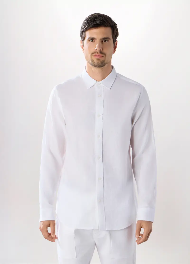 Camicia Regular Fit In Puro Cotone Uomo, Bianco ottico