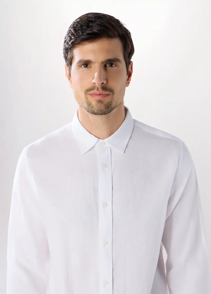 Camicia Regular Fit In Puro Cotone Uomo, Bianco ottico miniatura 3