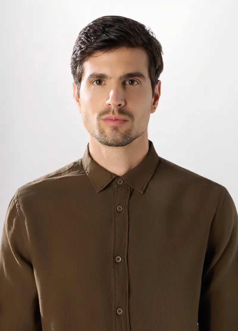 , Camicia Regular Fit In Puro Cotone Uomo, Marrone scuro miniatura 3