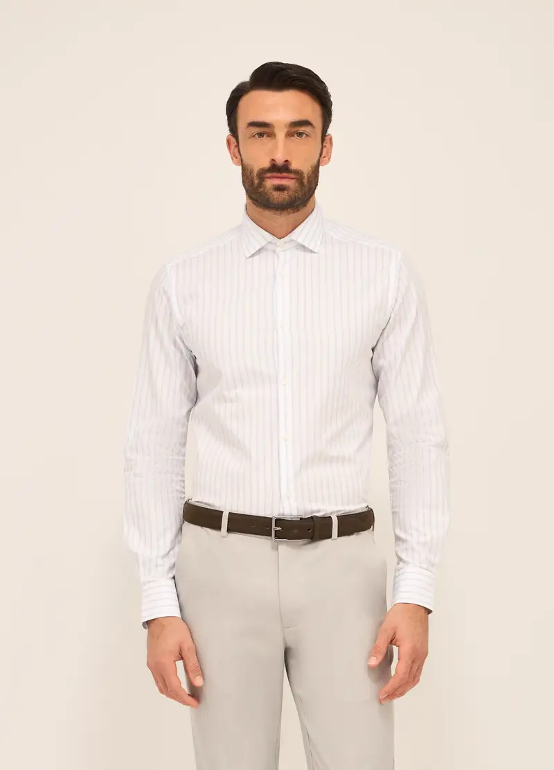 UPIM HB, Camicia Regular Fit In Tela Di Cotone A Righe Uomo, Bianco/Azzurro, Taglia: 38