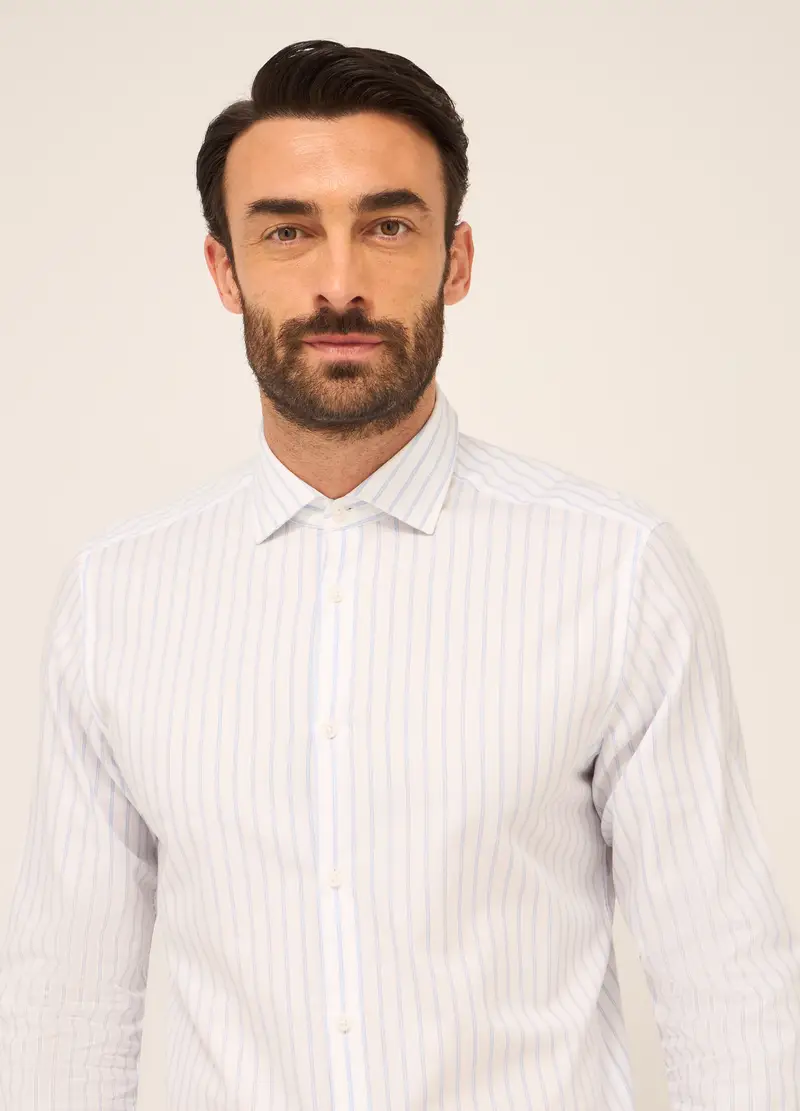 UPIM HB, Camicia Regular Fit In Tela Di Cotone A Righe Uomo, Bianco/Azzurro, Taglia: 39 miniatura 2