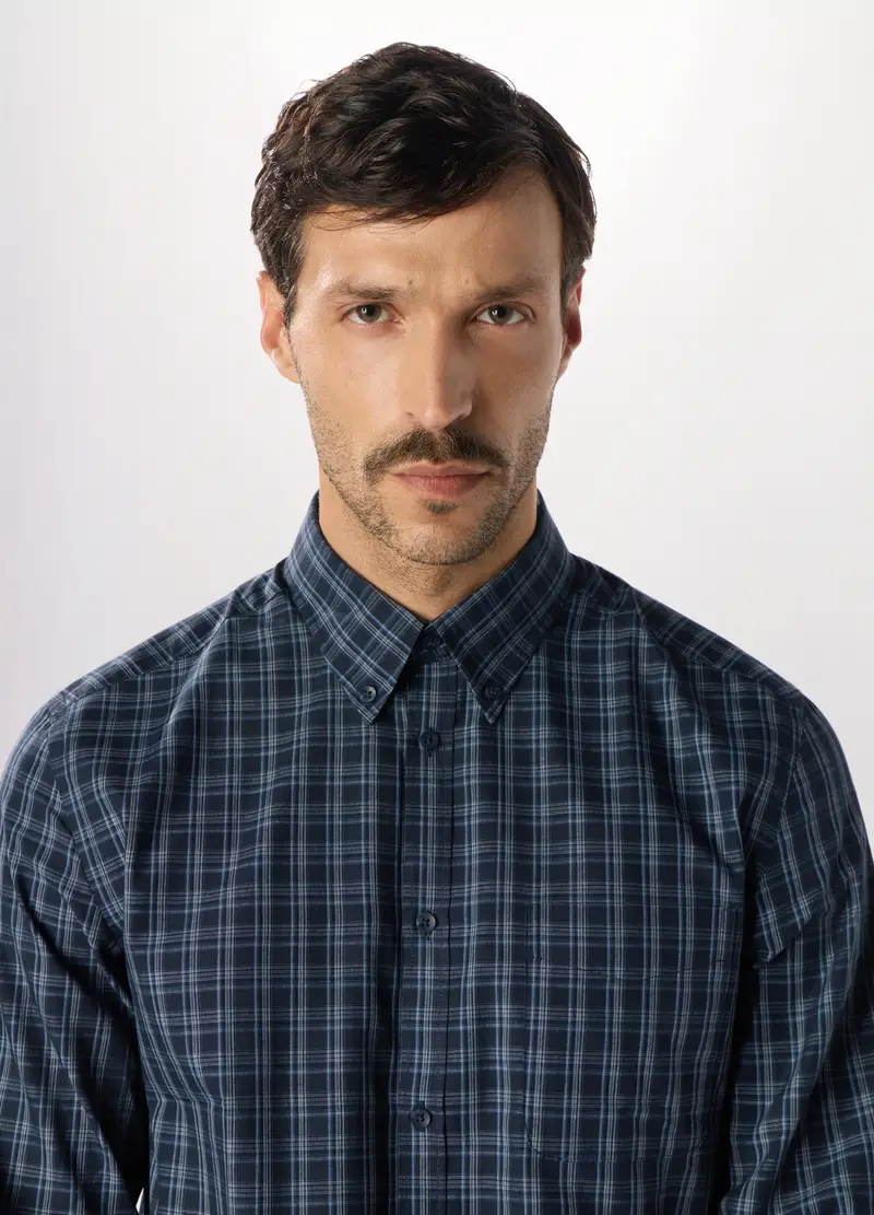 Camicia Slim Fit Con Colletto Button Down In Misto Cotone Uomo, Blu/Azzurro miniatura 3