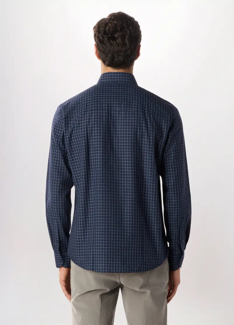 Camicia Slim Fit Con Colletto Button Down In Misto Cotone Uomo, Blu navy miniatura 2