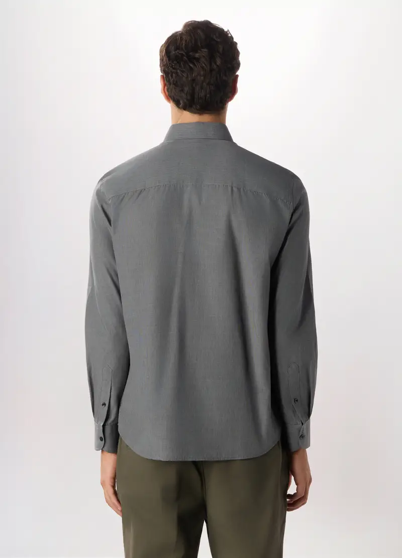 Camicia Slim Fit Con Colletto Button Down In Misto Cotone Uomo, Grigio antracite miniatura 2