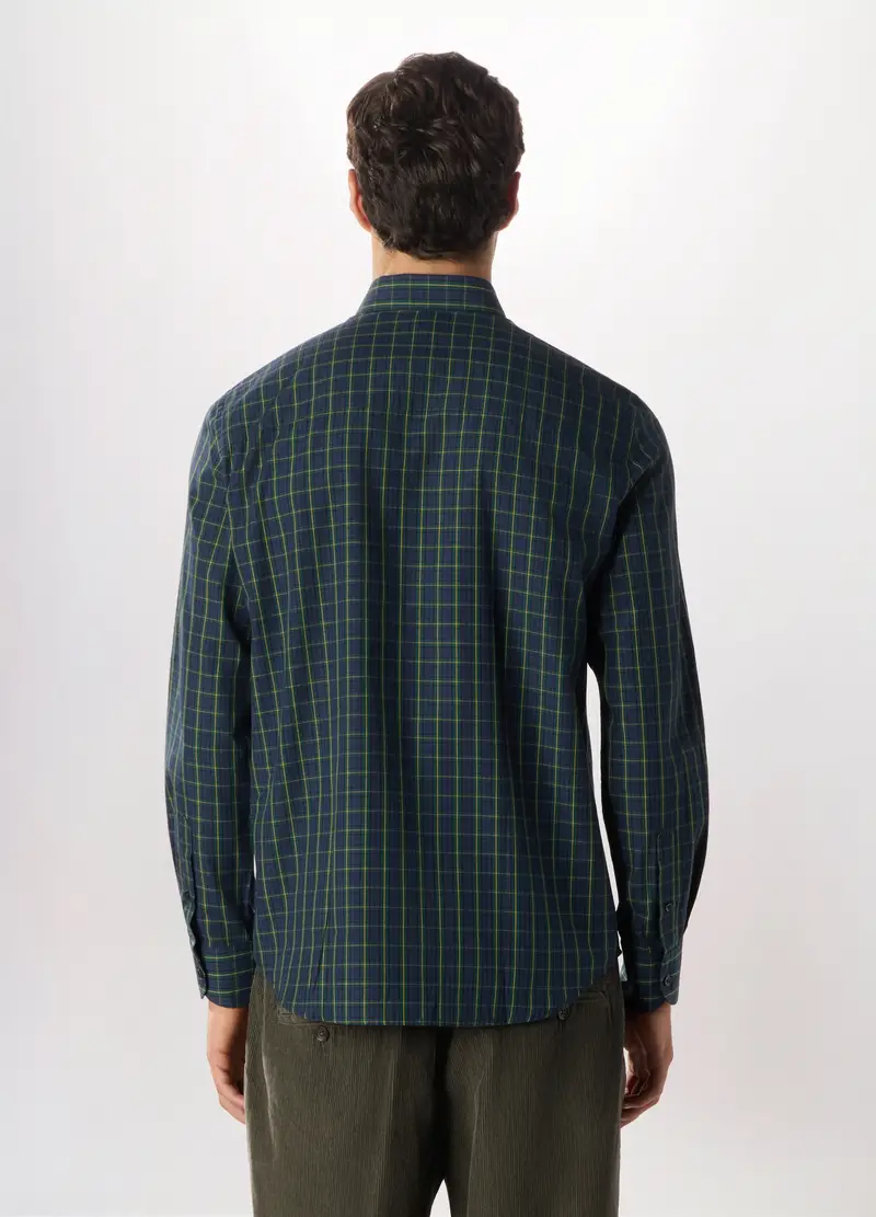 , Camicia Slim Fit Con Colletto Button Down In Misto Cotone Uomo, Verde bosco miniatura 2