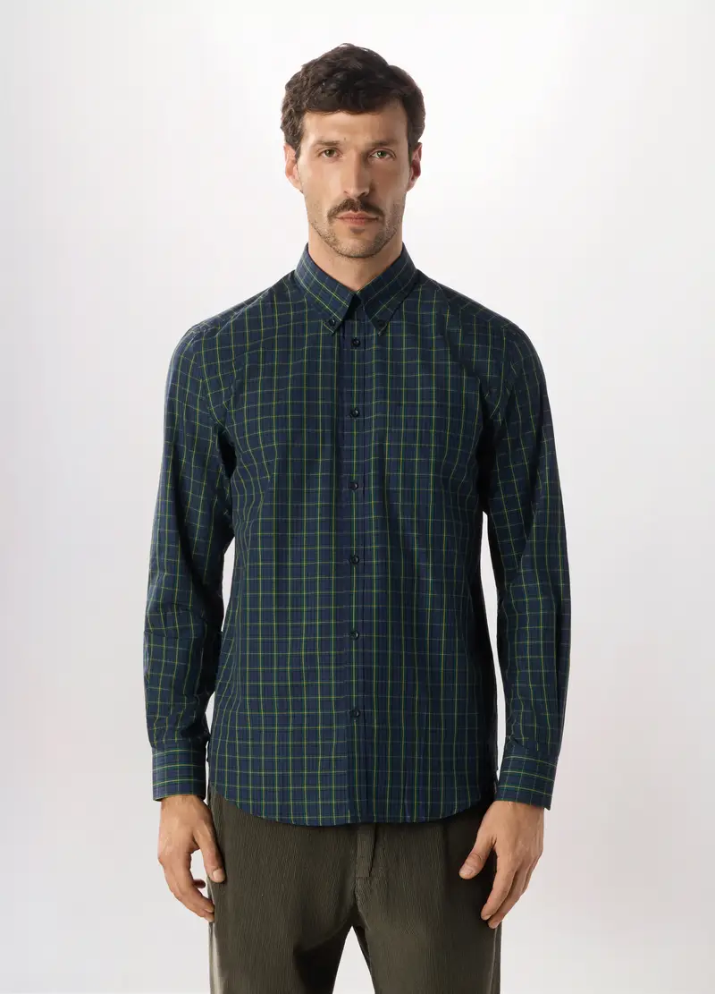 Camicia Slim Fit Con Colletto Button Down In Misto Cotone Uomo, Verde bosco