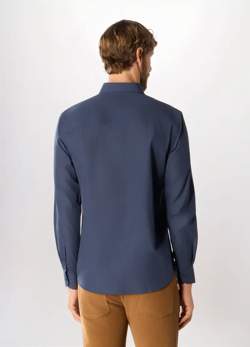 , Camicia Slim Fit Con Colletto Button Down Uomo, Azzurro scuro miniatura 2