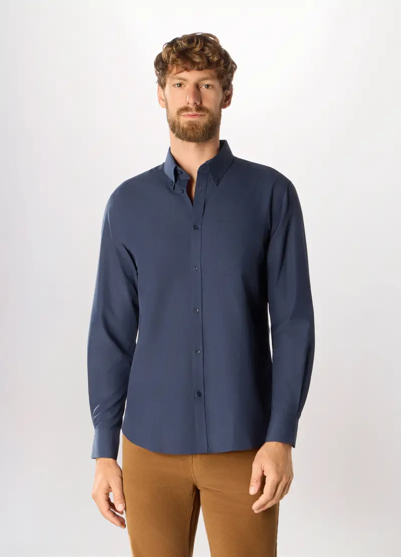 Camicia Slim Fit Con Colletto Button Down Uomo, Azzurro scuro