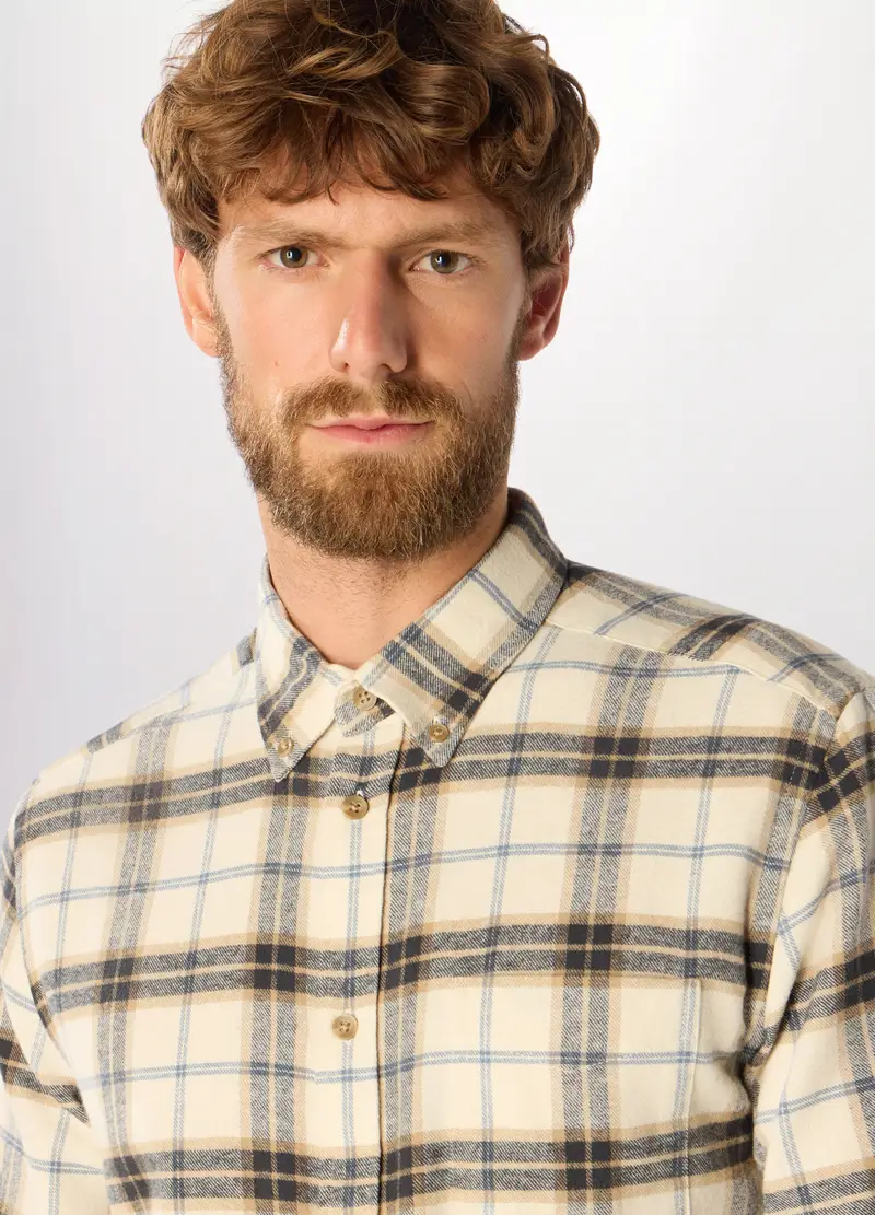 , Camicia Slim Fit In Cotone A Quadri Uomo, Bianco avorio miniatura 3