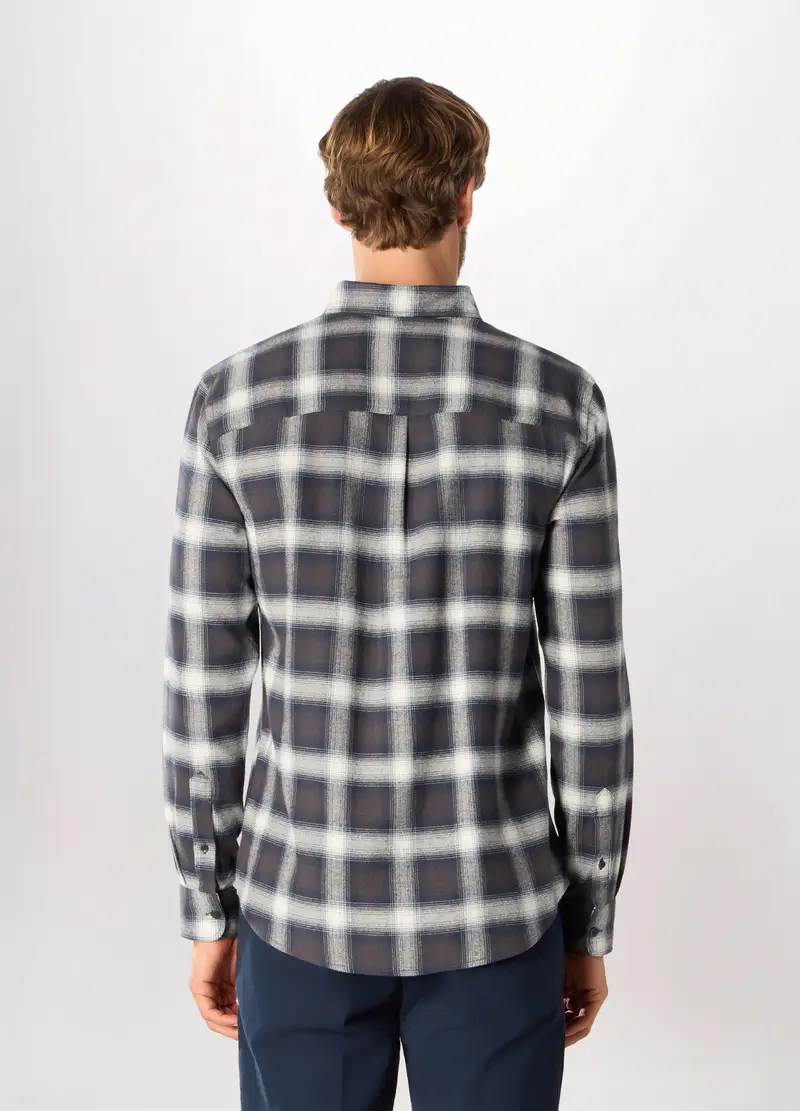 Camicia Slim Fit In Cotone A Quadri Uomo, Blu scuro miniatura 2