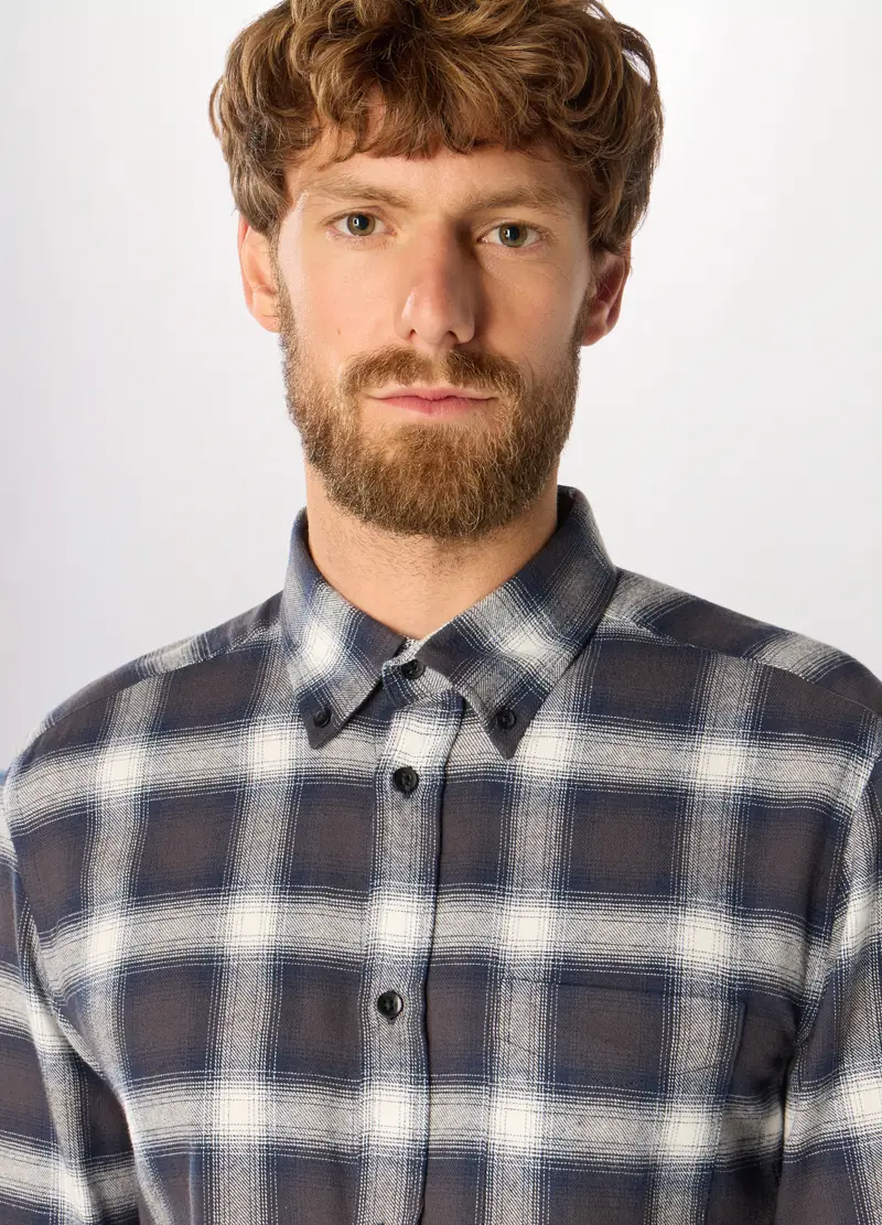 Camicia Slim Fit In Cotone A Quadri Uomo, Blu scuro miniatura 3