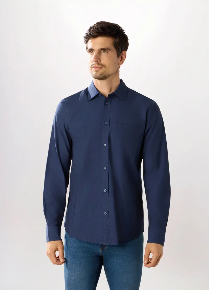 Camicia Slim Fit In Cotone Chambray Uomo, Blu chambray