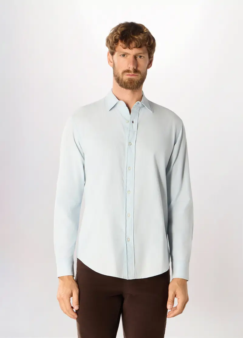Camicia Slim Fit In Denim Uomo, Azzurro celeste