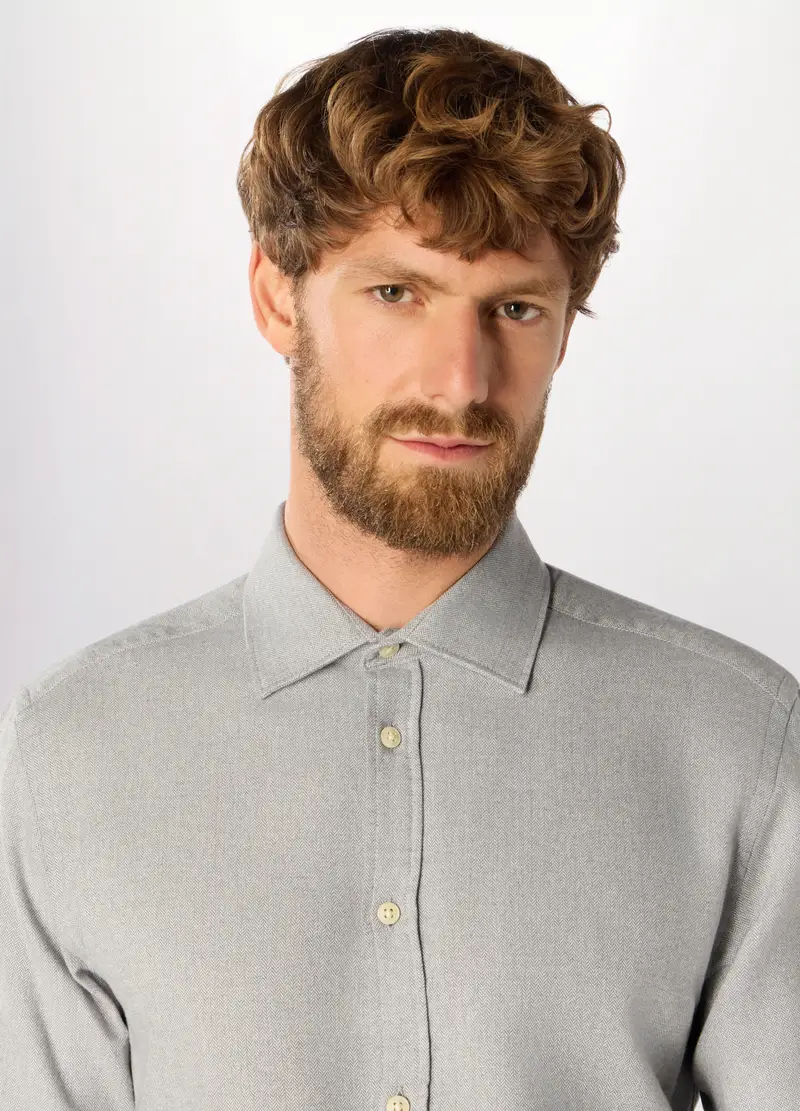 Camicia Slim Fit In Flanella A Lisca Di Pesce Uomo, Grigio chiaro miniatura 3