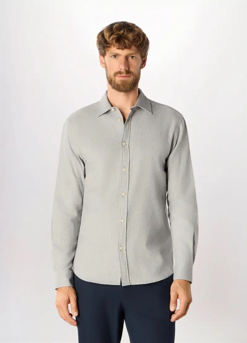 Camicia Slim Fit In Flanella A Lisca Di Pesce Uomo, Grigio chiaro