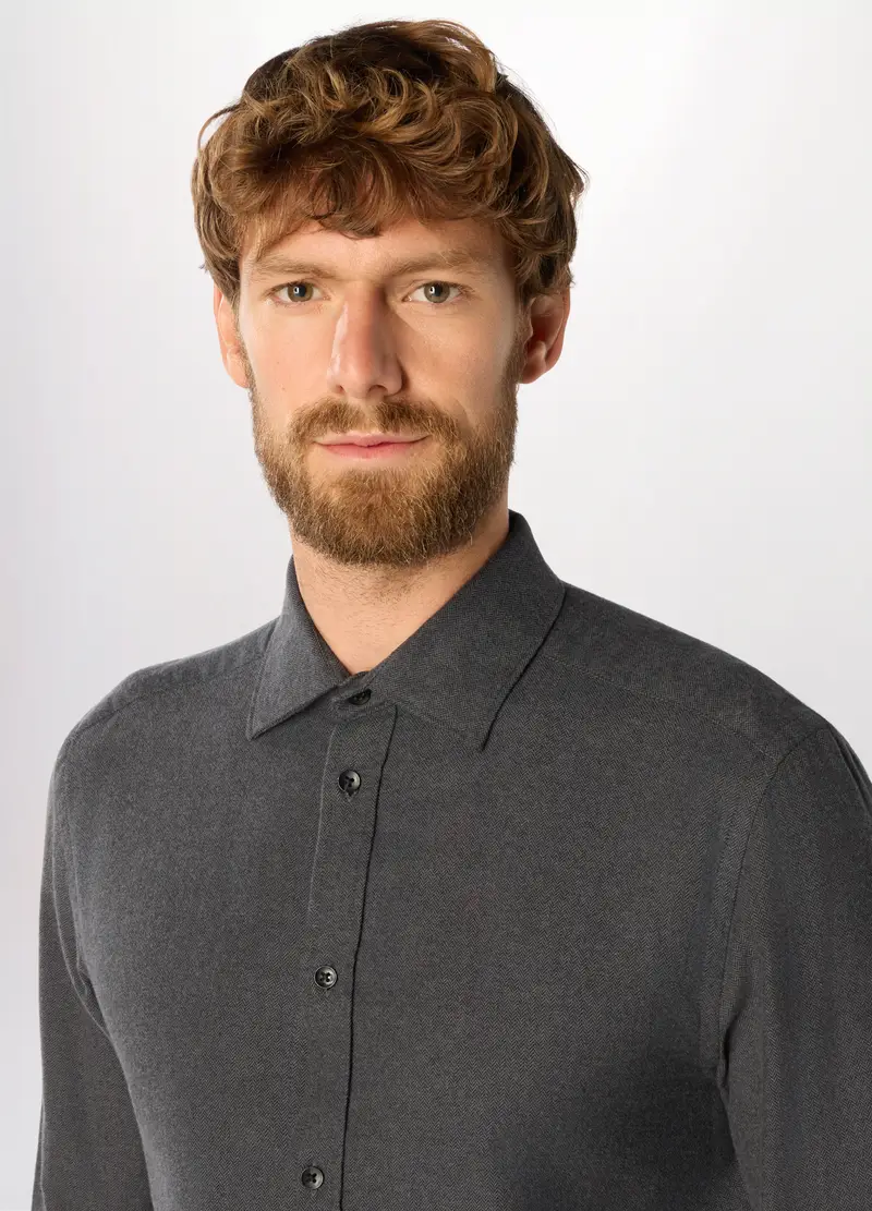 Camicia Slim Fit In Flanella A Lisca Di Pesce Uomo, Grigio scuro miniatura 3