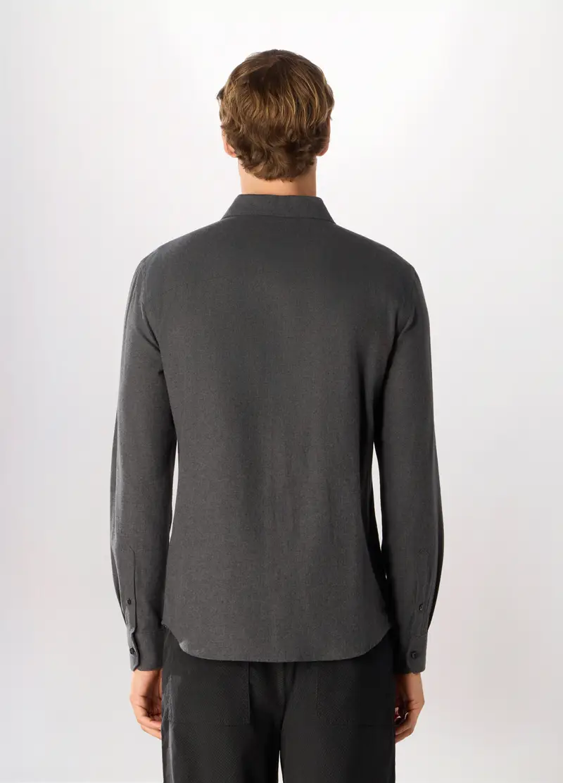 Camicia Slim Fit In Flanella A Lisca Di Pesce Uomo, Grigio scuro miniatura 2