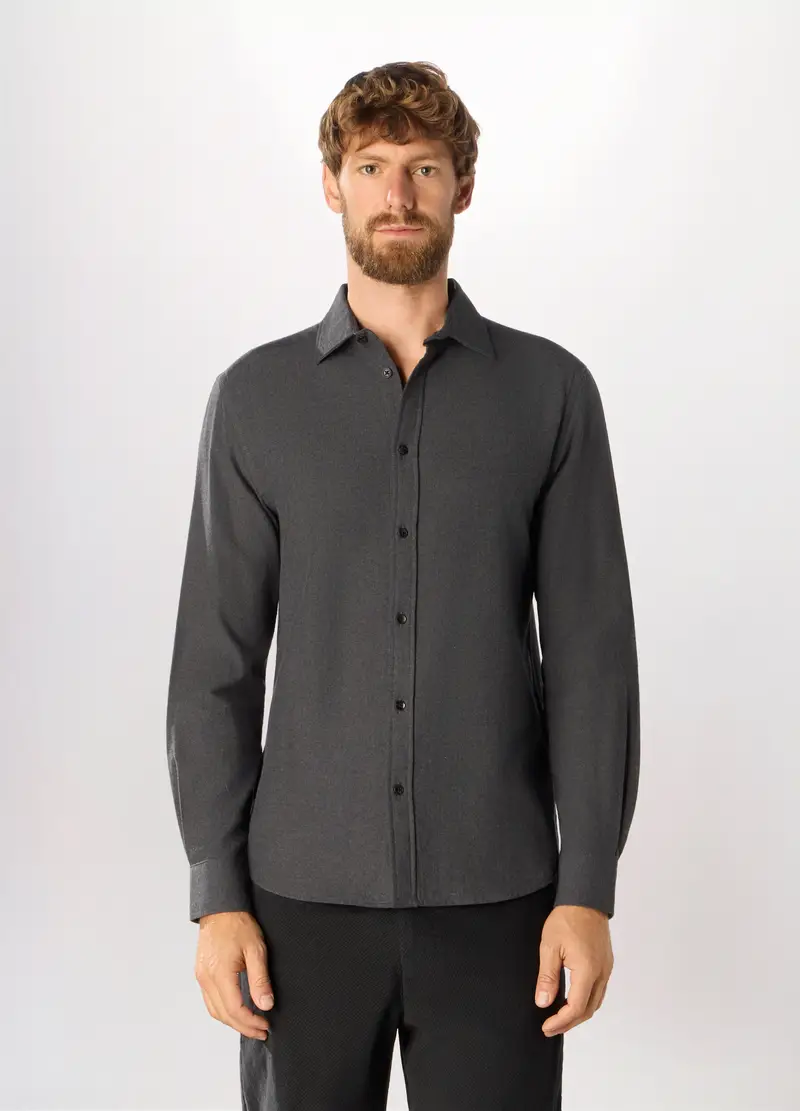 Camicia Slim Fit In Flanella A Lisca Di Pesce Uomo, Grigio scuro