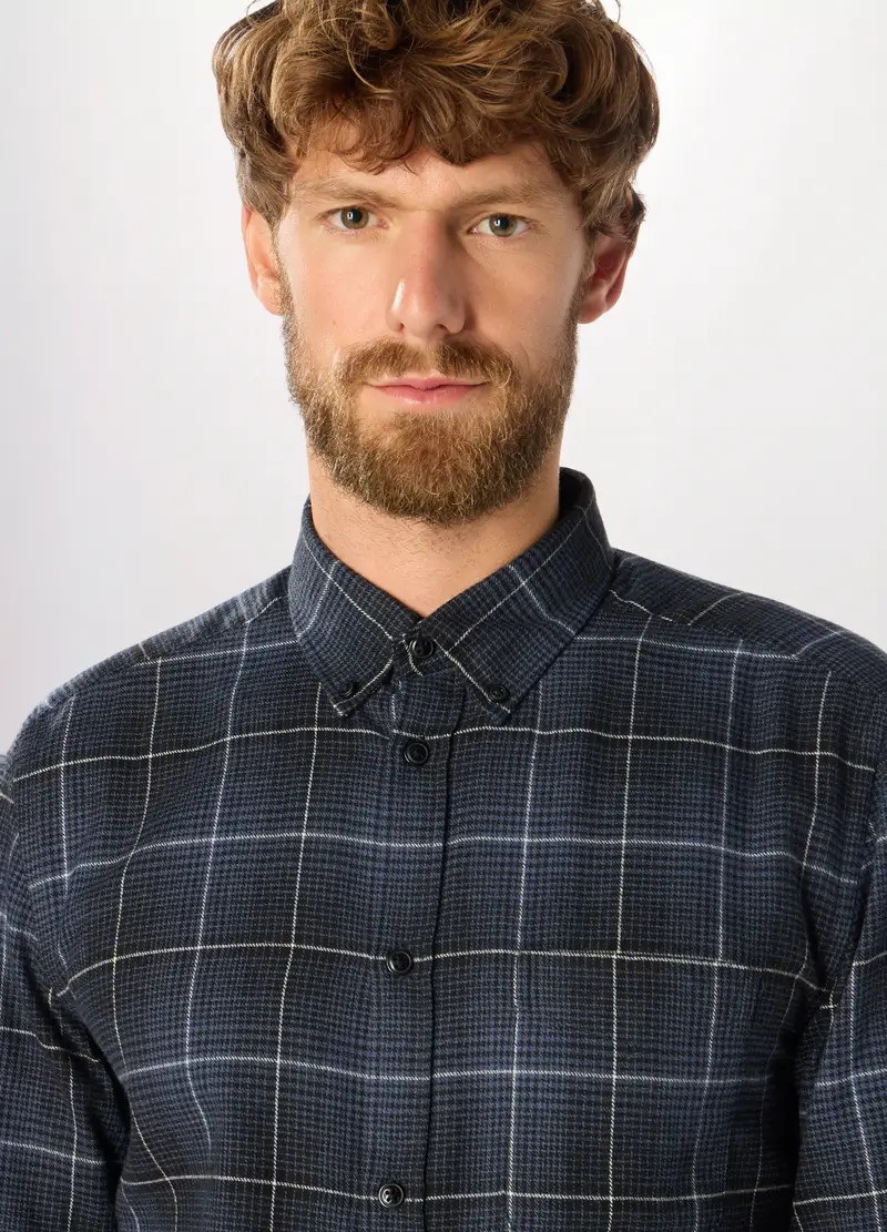 Camicia Slim Fit In Flanella A Quadri Uomo, Blu navy miniatura 3
