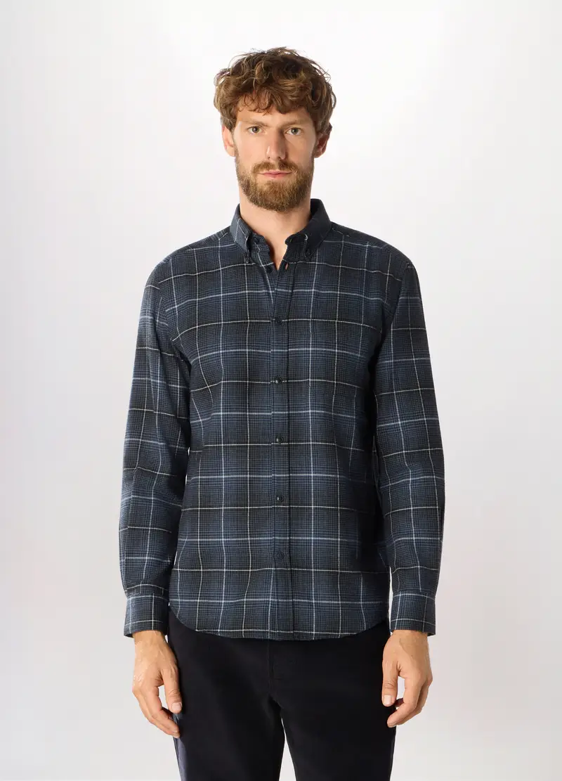 Camicia Slim Fit In Flanella A Quadri Uomo, Blu navy