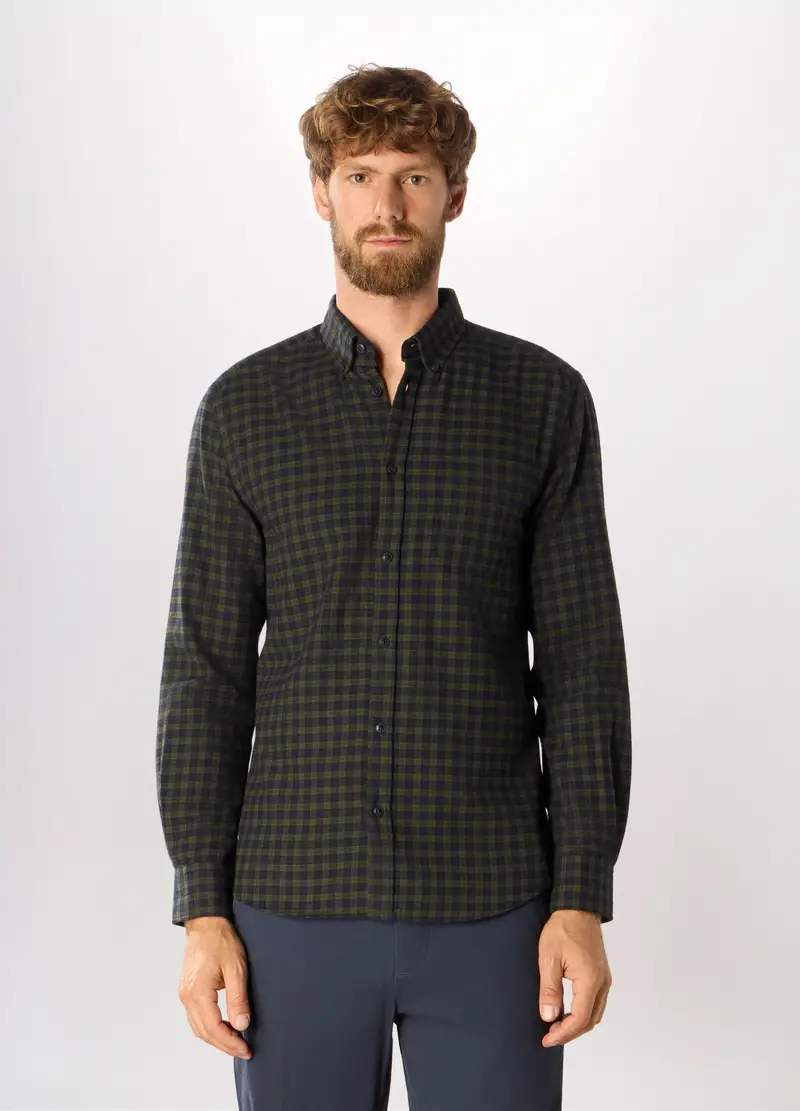 Camicia Slim Fit In Flanella A Quadri Uomo, Blu/Verde