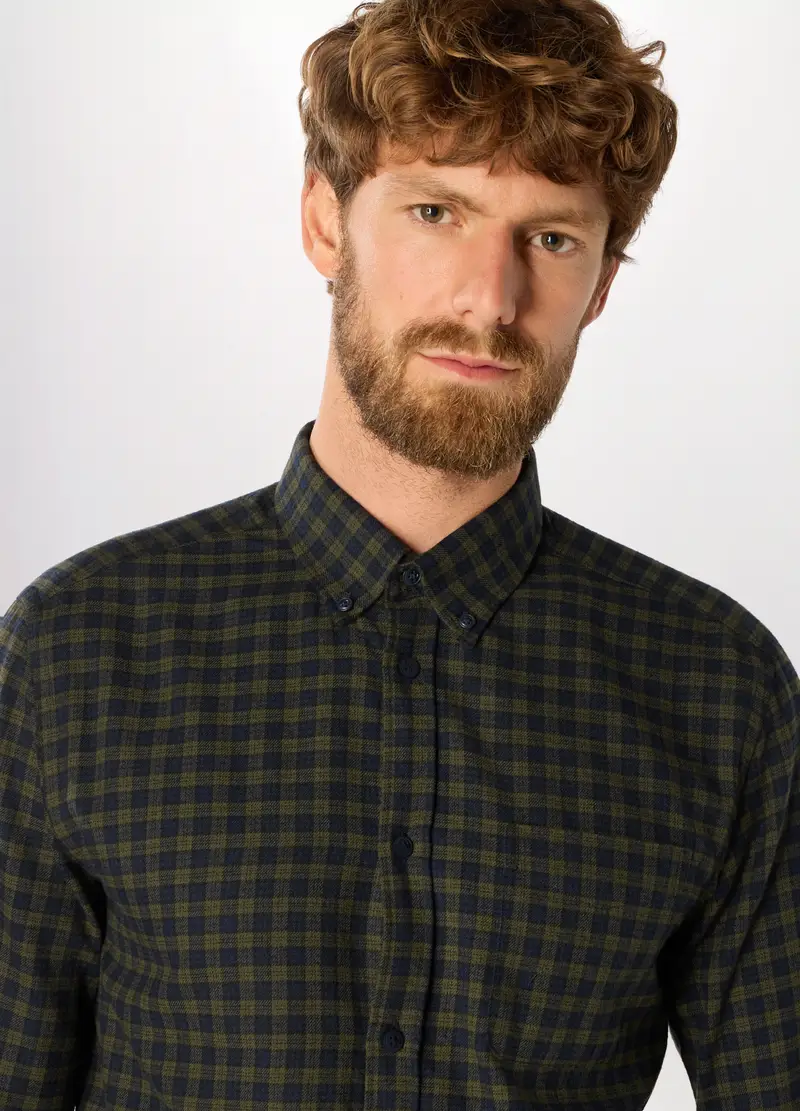 Camicia Slim Fit In Flanella A Quadri Uomo, Blu/Verde miniatura 3