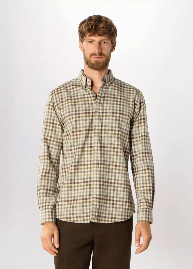 Camicia Slim Fit In Flanella A Quadri Uomo, Marrone/Grigio