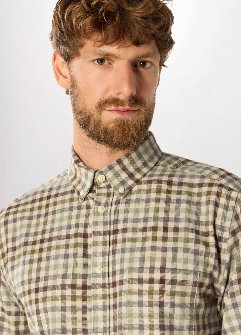 Camicia Slim Fit In Flanella A Quadri Uomo, Marrone/Grigio miniatura 3