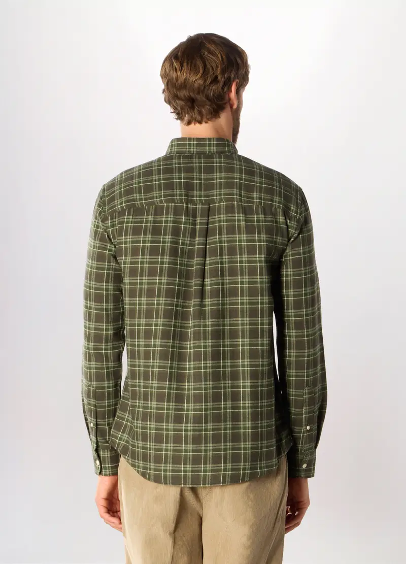 Camicia Slim Fit In Flanella A Quadri Uomo, Verde scuro miniatura 2