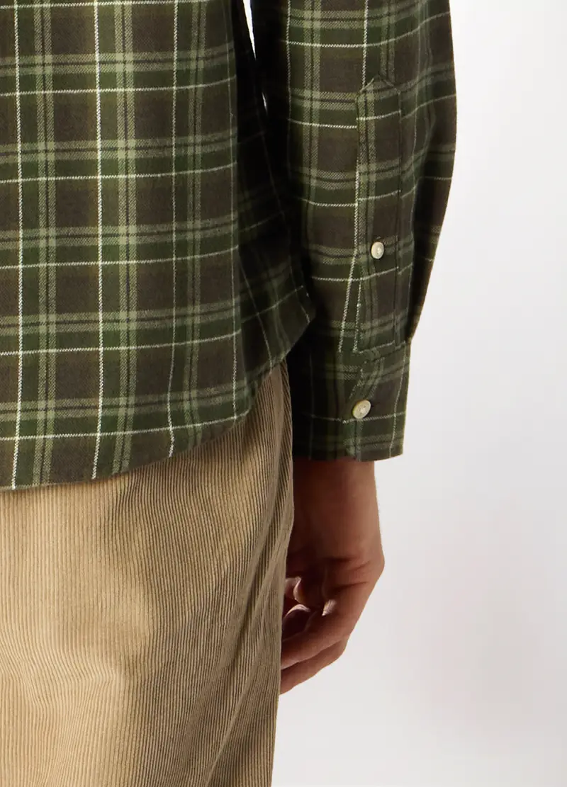 Camicia Slim Fit In Flanella A Quadri Uomo, Verde scuro miniatura 3