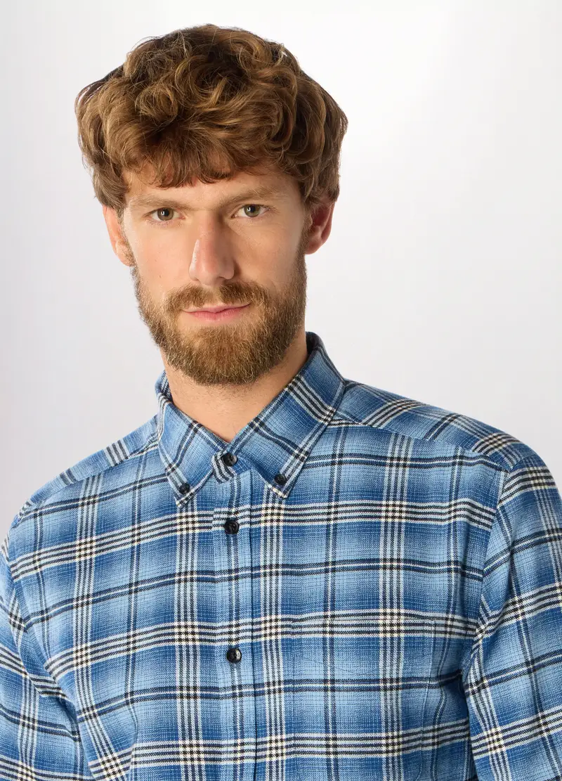 Camicia Slim Fit In Flanella Di Cotone Uomo, Azzurro celeste miniatura 3