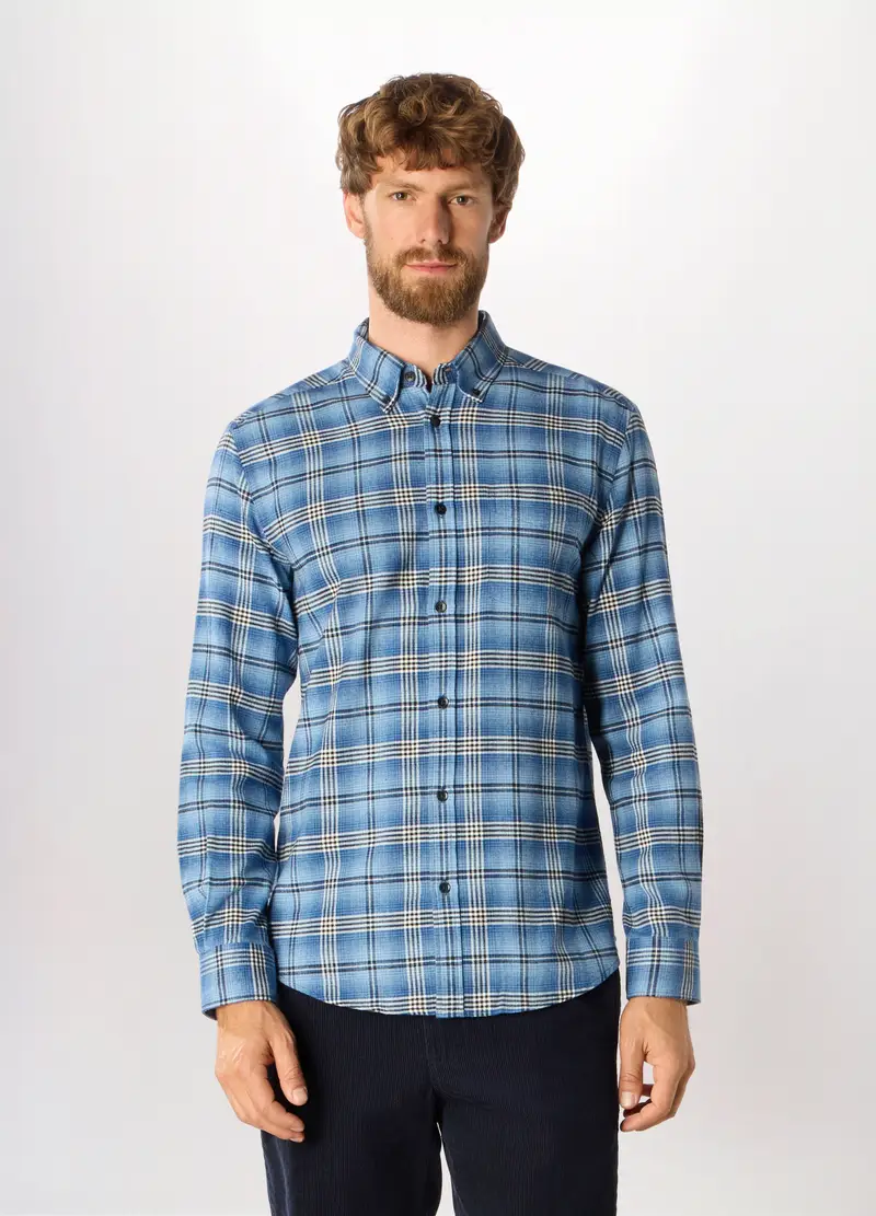 Camicia Slim Fit In Flanella Di Cotone Uomo, Azzurro celeste