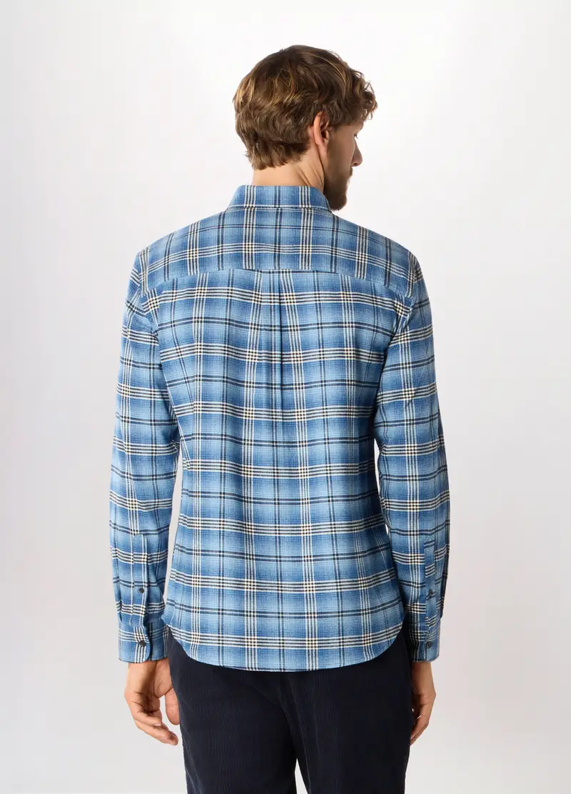 Camicia Slim Fit In Flanella Di Cotone Uomo, Azzurro celeste miniatura 2