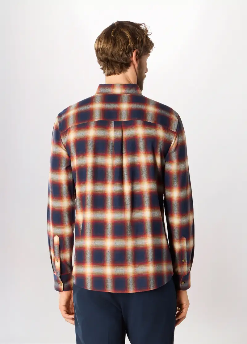 Camicia Slim Fit In Flanella Di Cotone Uomo, Blu/rosso miniatura 2