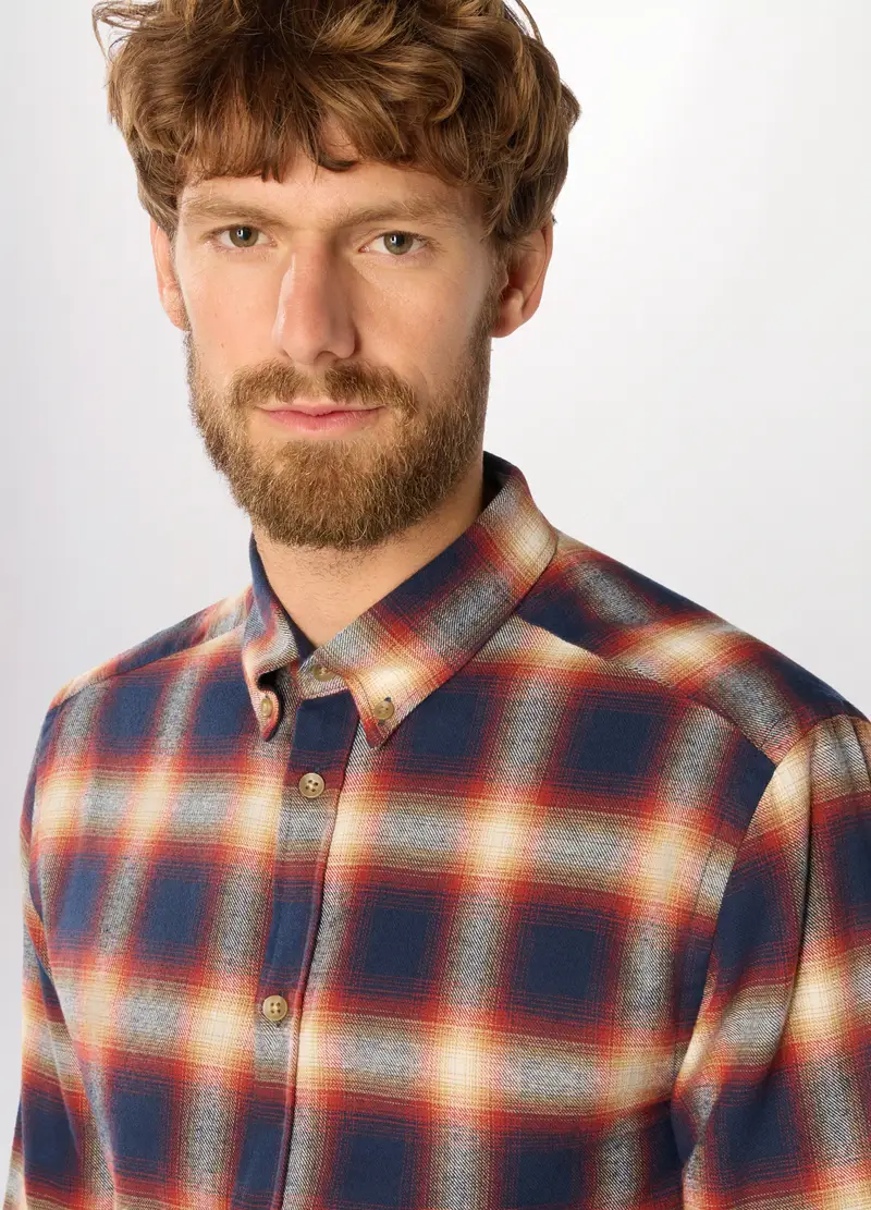 Camicia Slim Fit In Flanella Di Cotone Uomo, Blu/rosso miniatura 3