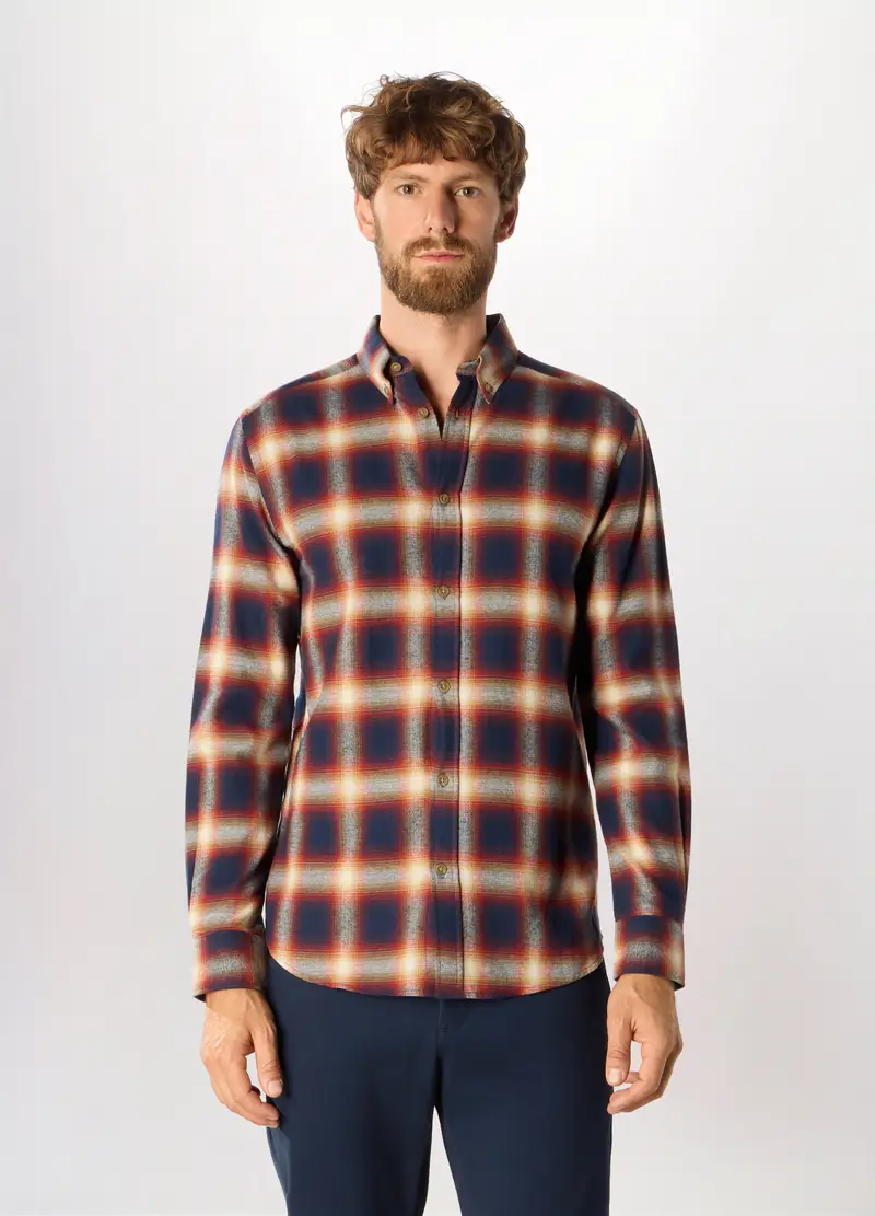 Camicia Slim Fit In Flanella Di Cotone Uomo, Blu/rosso