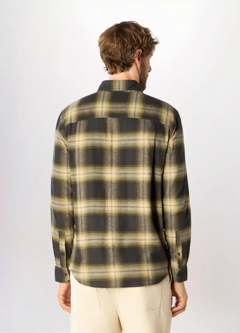 Camicia Slim Fit In Flanella Di Cotone Uomo, Giallo/Grigio miniatura 2