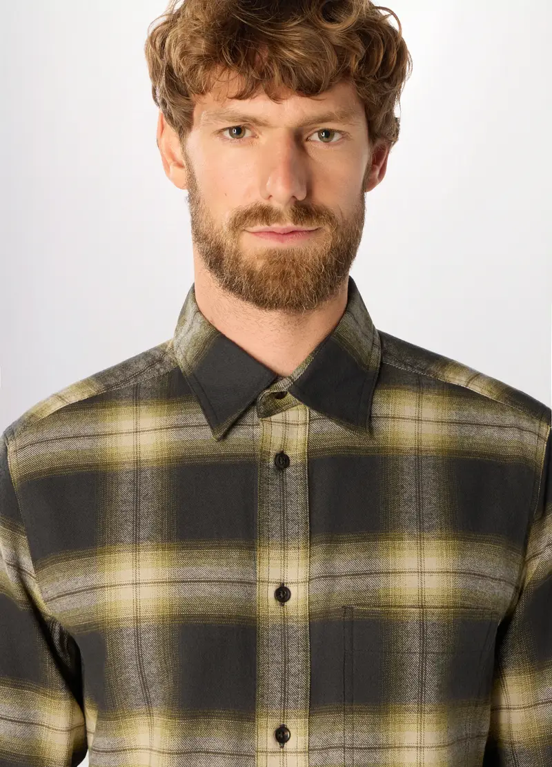 , Camicia Slim Fit In Flanella Di Cotone Uomo, Giallo/Grigio miniatura 3