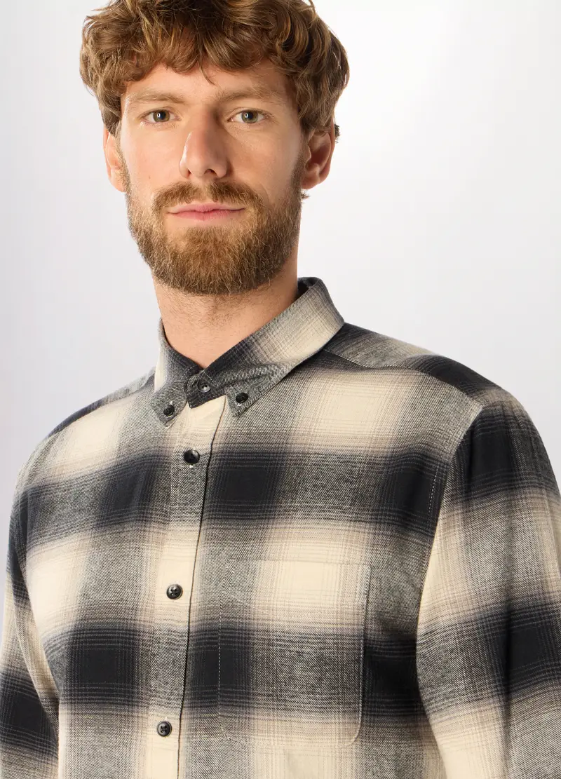 Camicia Slim Fit In Flanella Uomo, Bianco/Nero miniatura 3