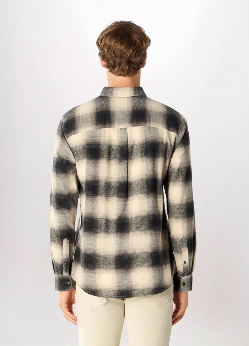 Camicia Slim Fit In Flanella Uomo, Bianco/Nero miniatura 2