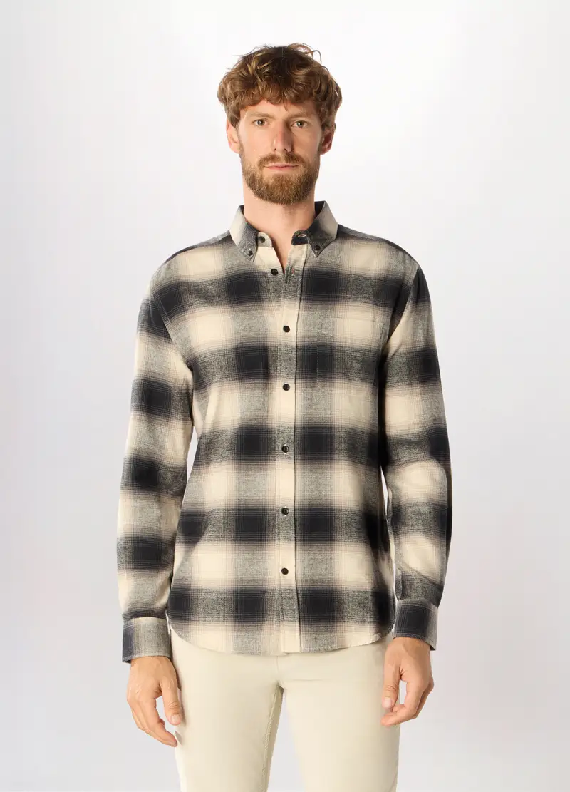 Camicia Slim Fit In Flanella Uomo, Bianco/Nero