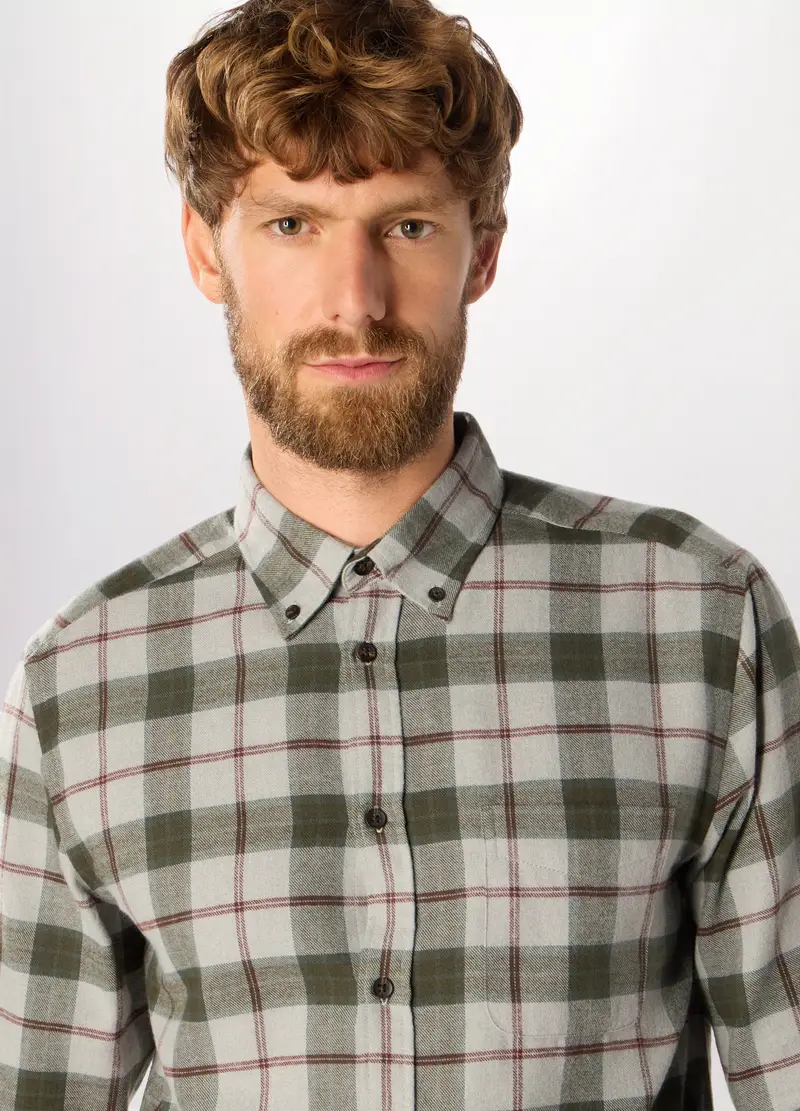 Camicia Slim Fit In Misto Cotone Uomo, Grigio miniatura 3