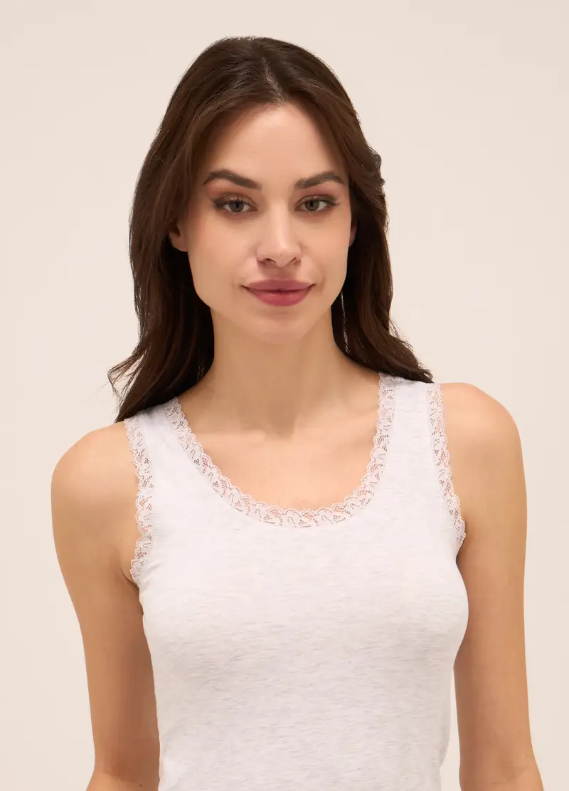 UPIM HB, Canotta In Cotone Stretch Con Pizzo Donna, Grigio chiaro melange, Taglia: S miniatura 2