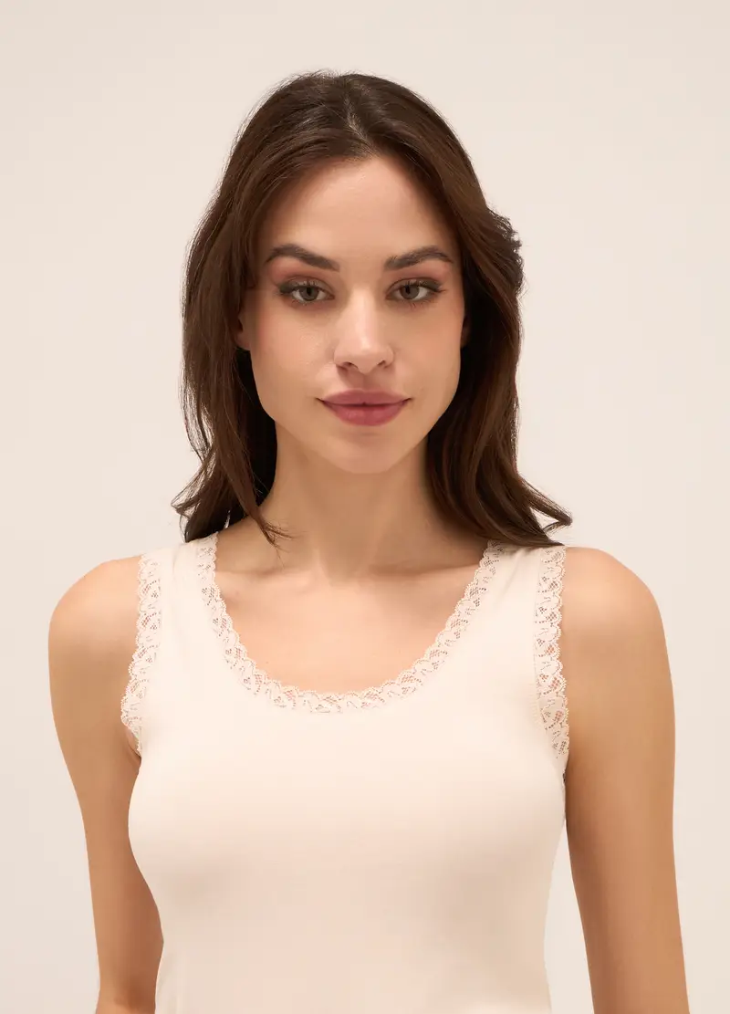UPIM HB, Canotta In Cotone Stretch Con Pizzo Donna, Rosa chiaro, Taglia: S miniatura 2
