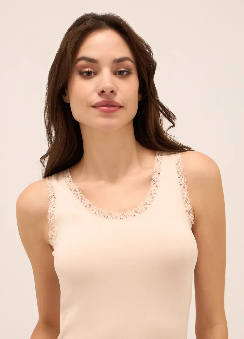 UPIM HB, Canotta In Cotone Stretch Con Pizzo Donna, Rosa polveroso, Taglia: S miniatura 2