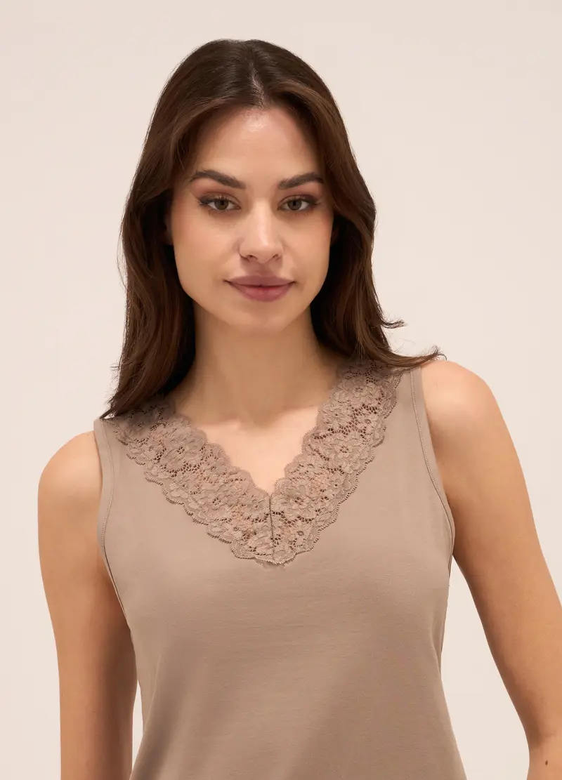 UPIM HB, Canotta In Cotone Stretch Donna, Beige scuro, Taglia: S miniatura 2