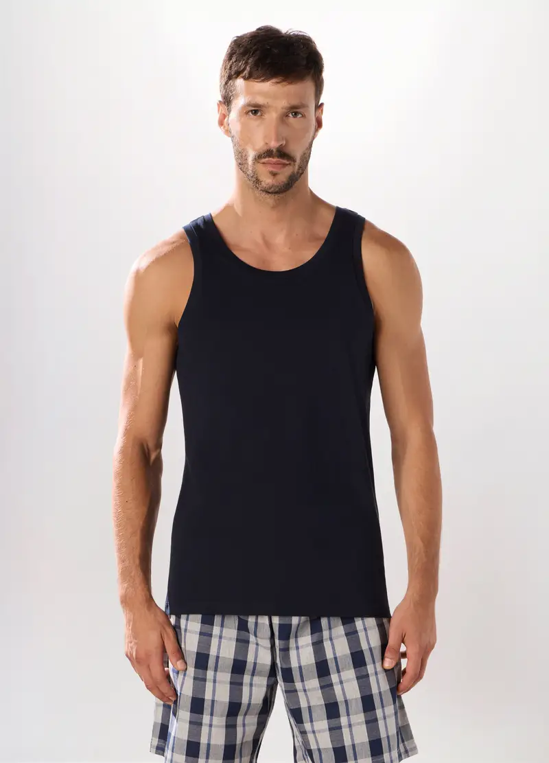 Canotta In Jersey Di Cotone Uomo, Blu scuro